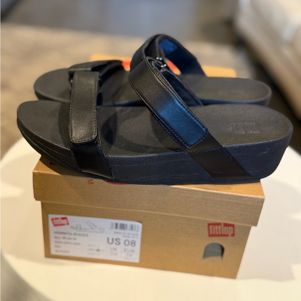 Fitflop Vernita Slides Women’s Black Platform Wedge Sandals US 8 EUR 39